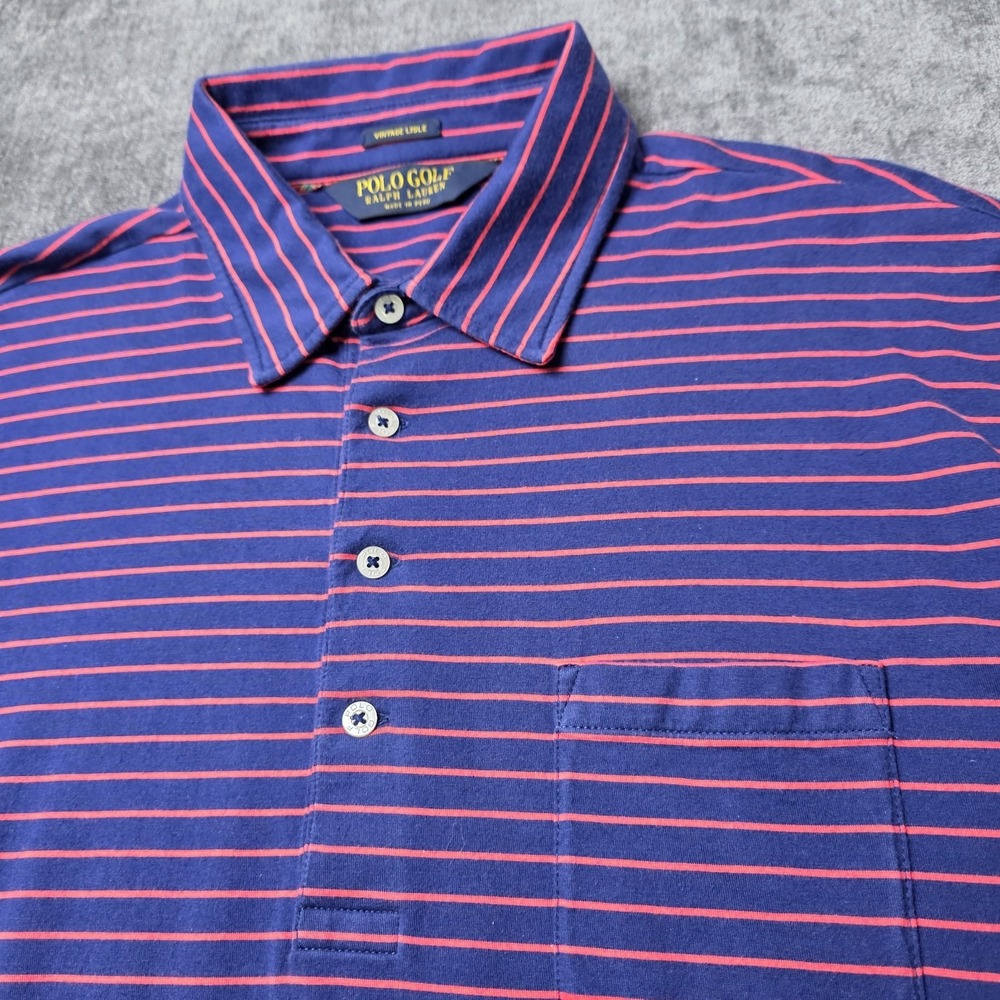 Ralph Lauren Polo Golf Shirt Mens Large Blue Striped Vintage Lisle Pima Soft L